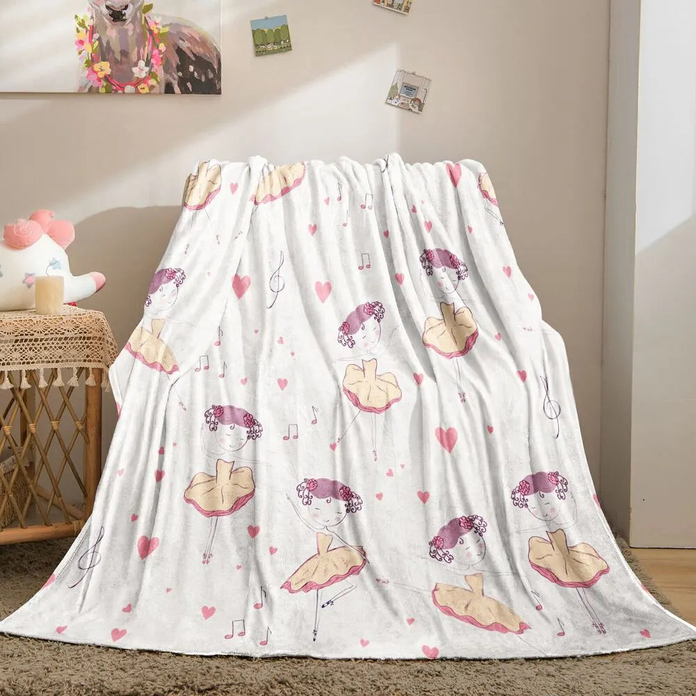 Cute Ballerina with Hearts and Musical Notes Pattern Multipurpose Throw Blanket