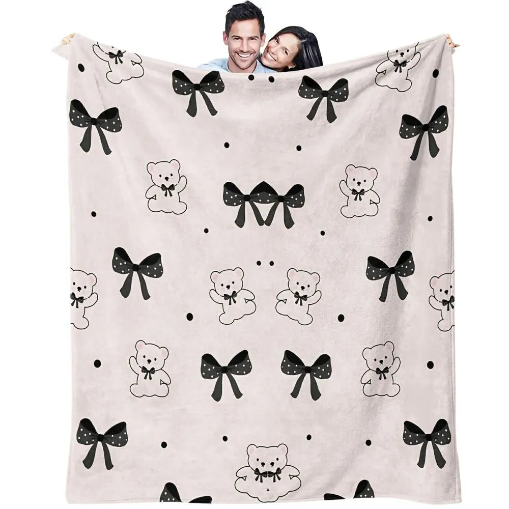 Cute Bear & Bow Multipurpose Throw Blanket