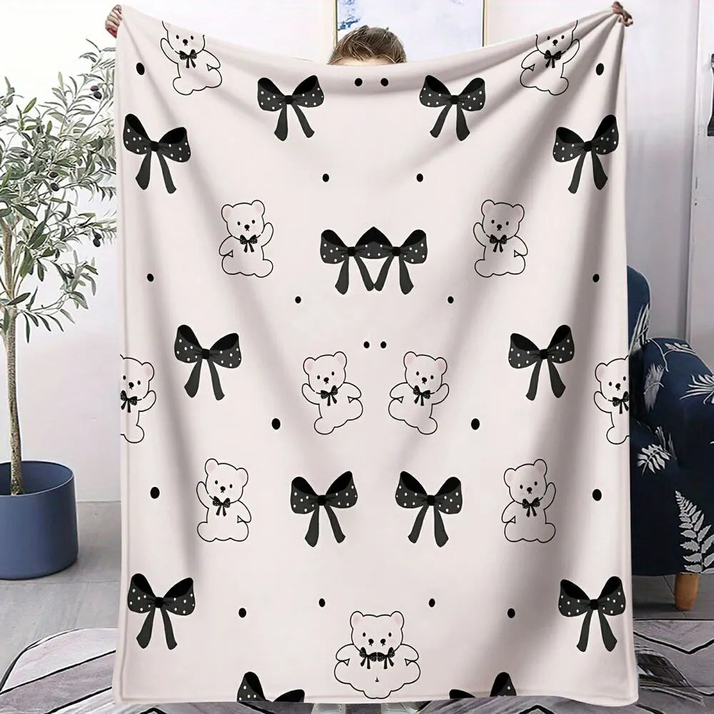 Cute Bear & Bow Multipurpose Throw Blanket