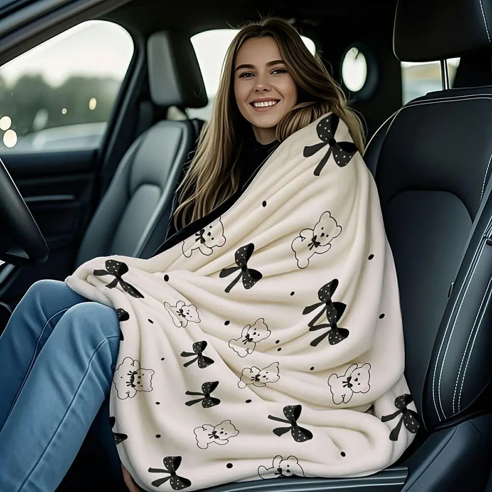 Cute Bear & Bow Multipurpose Throw Blanket