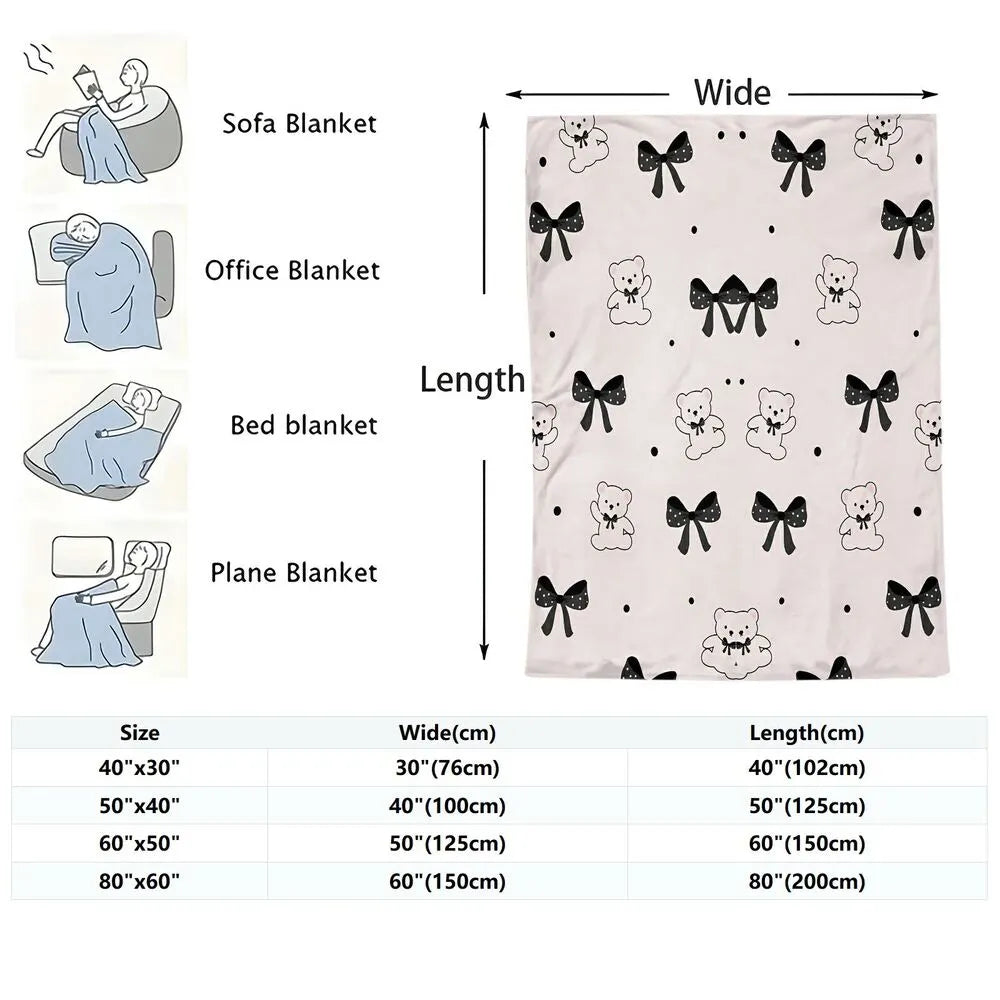 Cute Bear & Bow Multipurpose Throw Blanket
