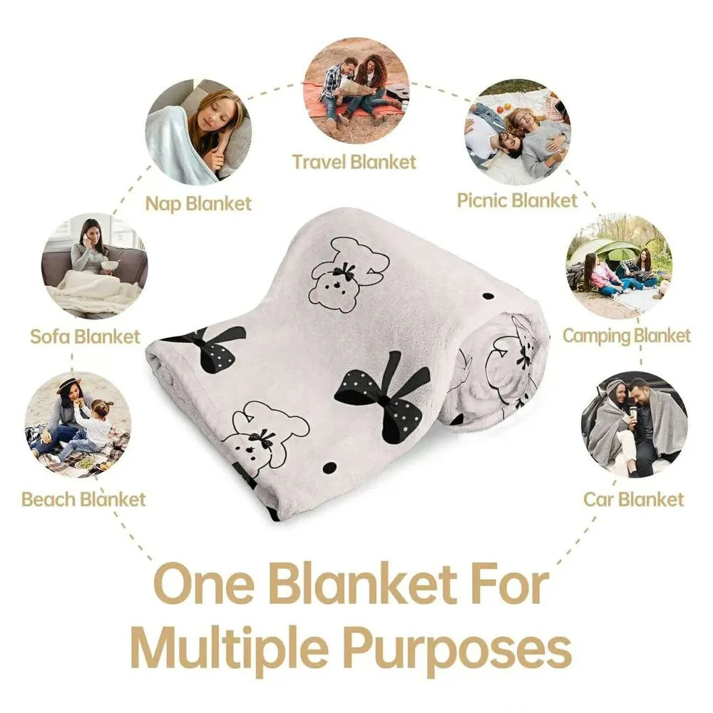 Cute Bear & Bow Multipurpose Throw Blanket