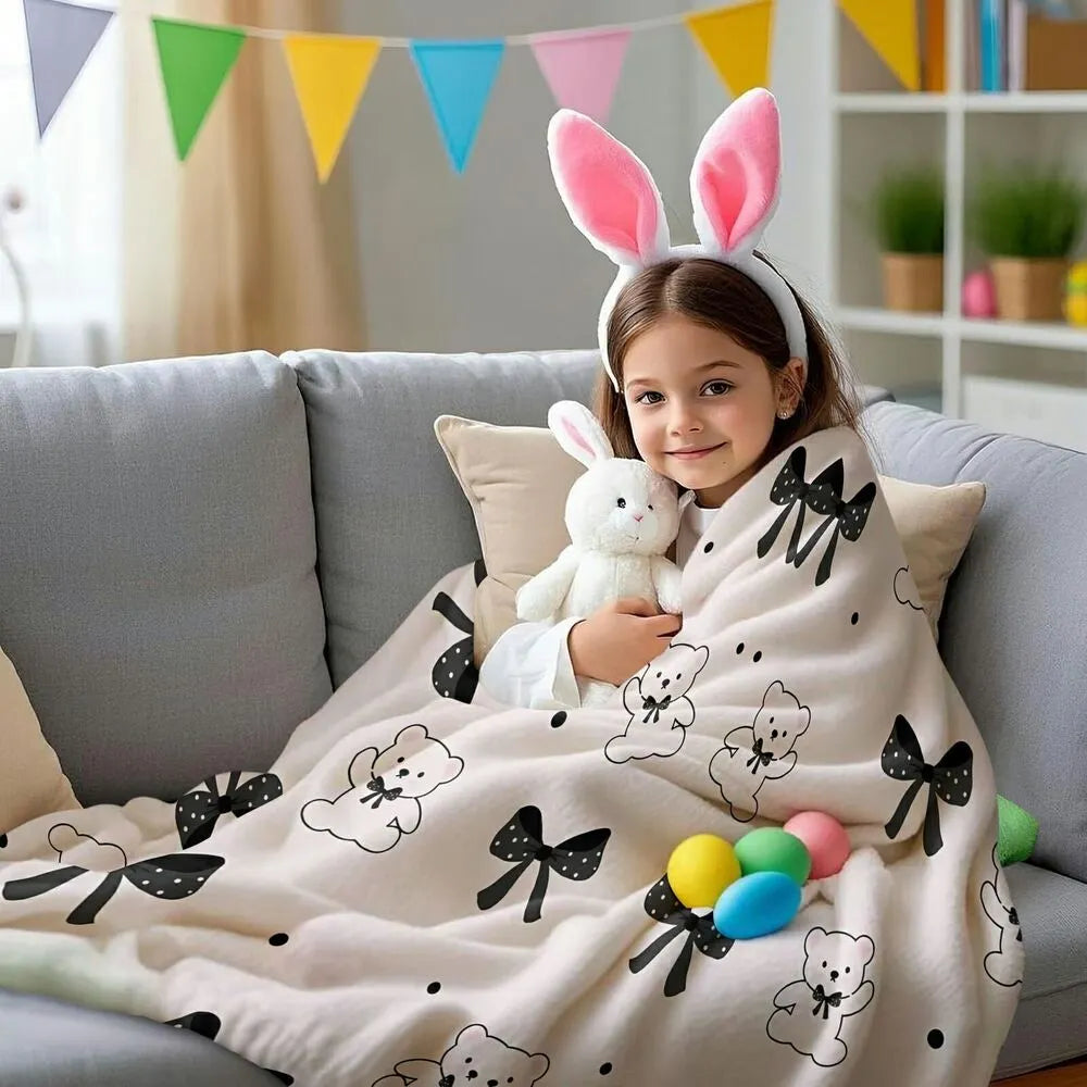 Cute Bear & Bow Multipurpose Throw Blanket