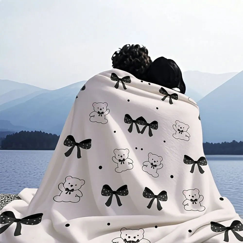 Cute Bear & Bow Multipurpose Throw Blanket
