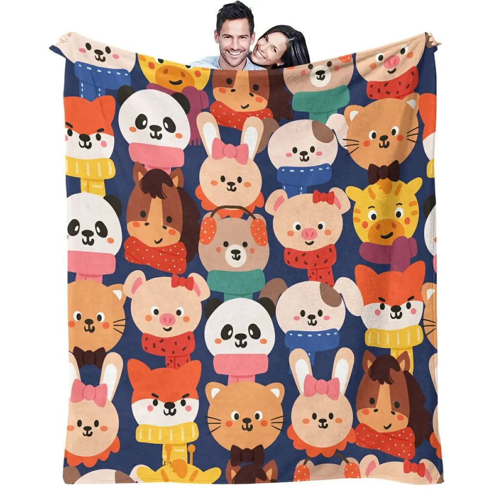 Cute Cartoon Animals Pattern Multipurpose Throw Blanket