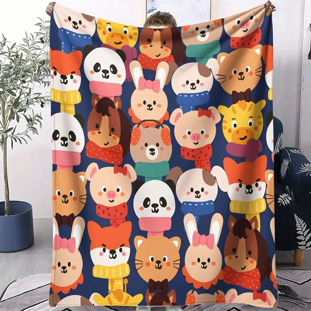 Cute Cartoon Animals Pattern Multipurpose Throw Blanket