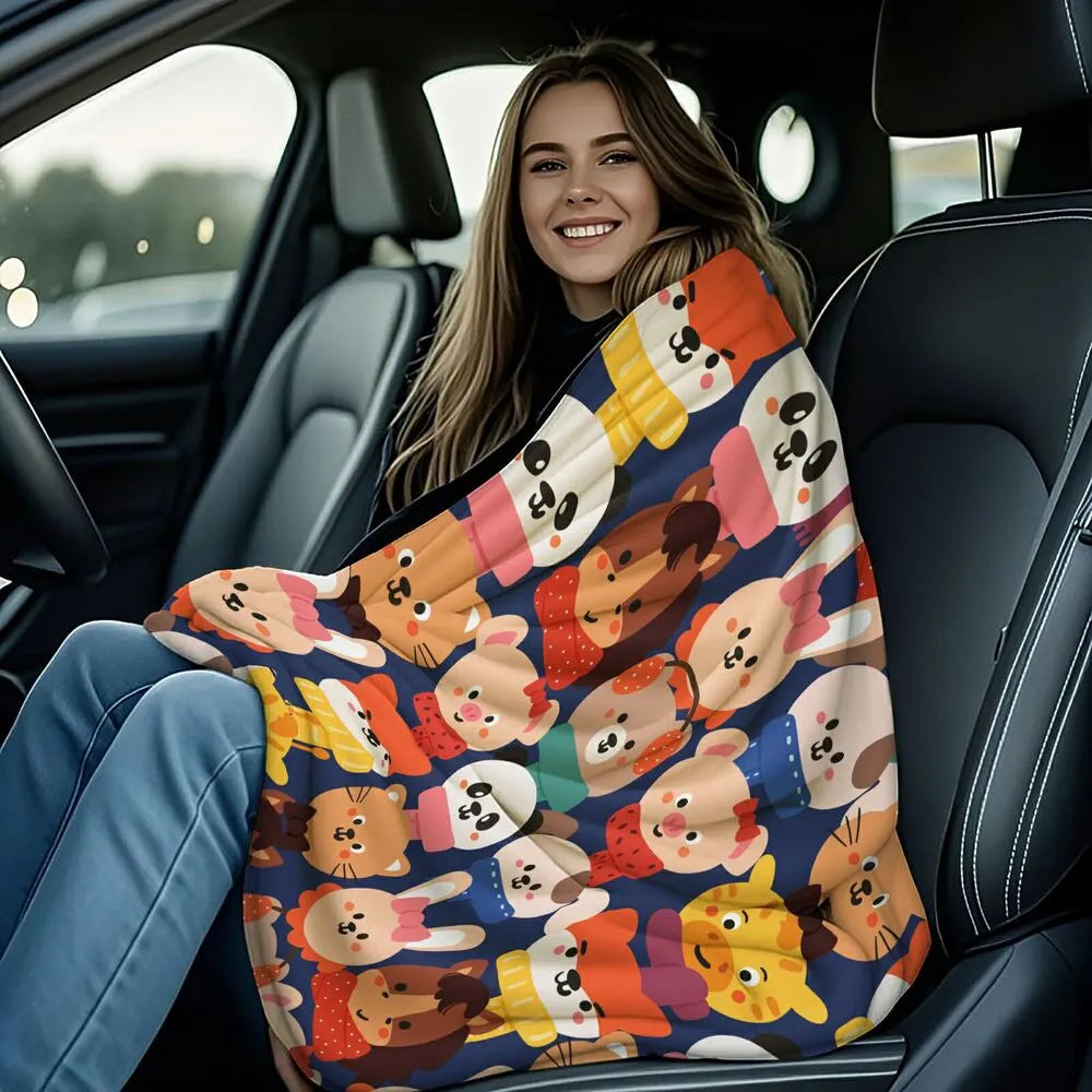 Cute Cartoon Animals Pattern Multipurpose Throw Blanket