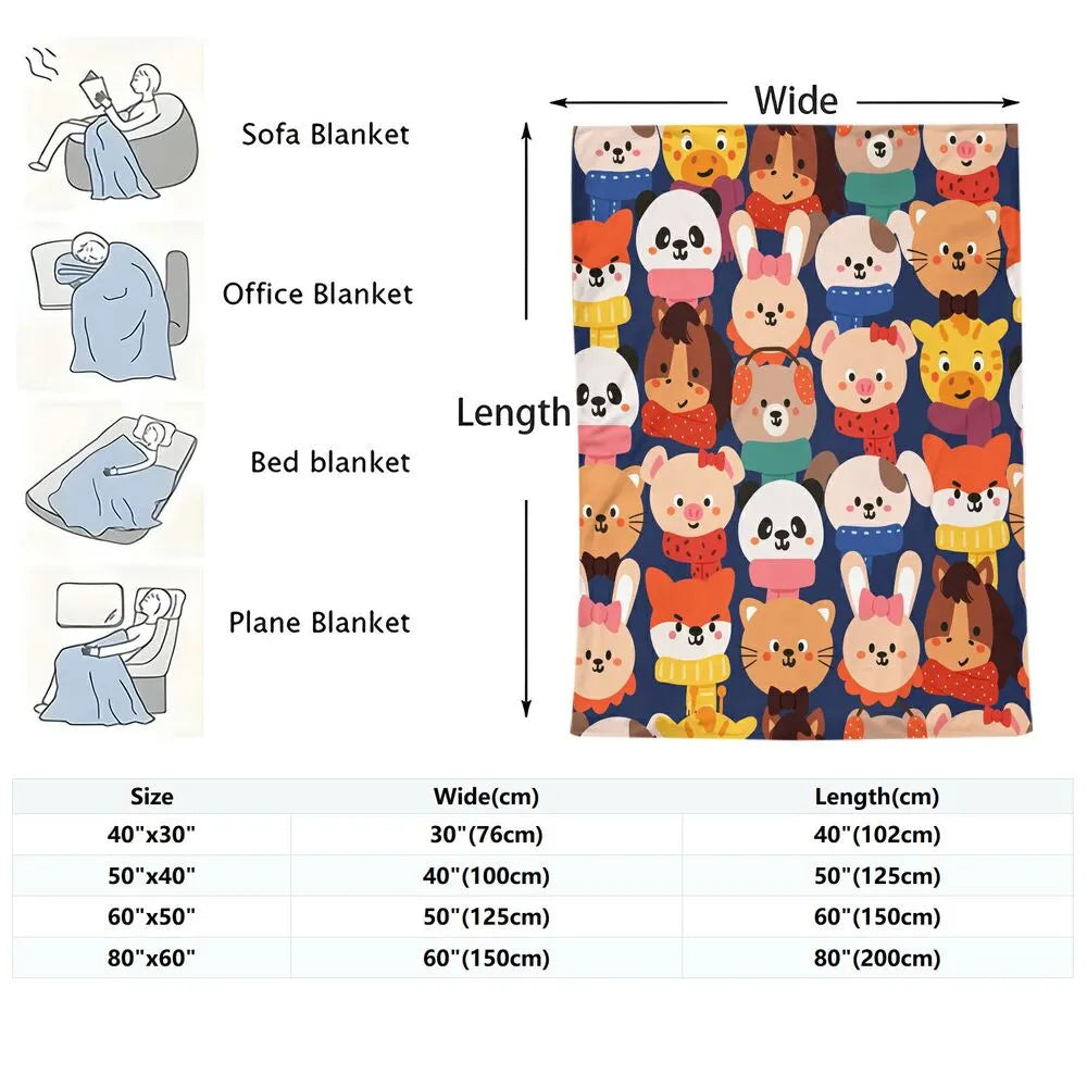 Cute Cartoon Animals Pattern Multipurpose Throw Blanket