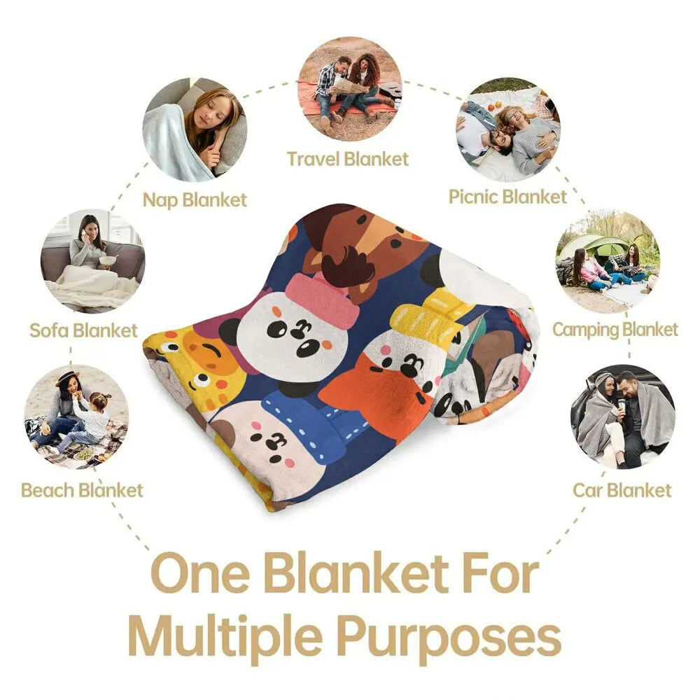 Cute Cartoon Animals Pattern Multipurpose Throw Blanket