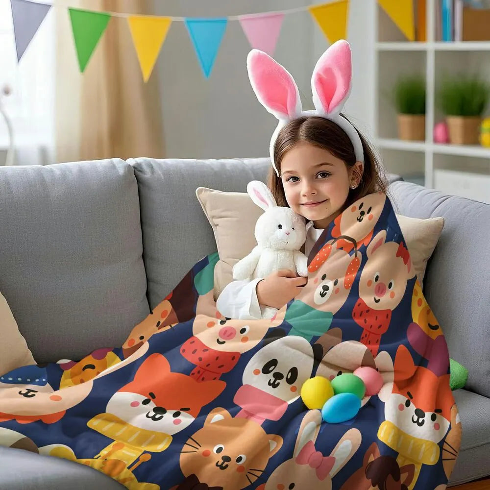 Cute Cartoon Animals Pattern Multipurpose Throw Blanket