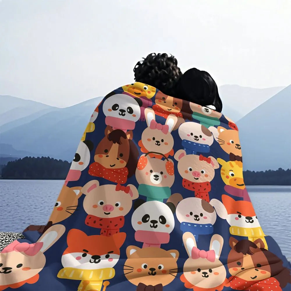 Cute Cartoon Animals Pattern Multipurpose Throw Blanket