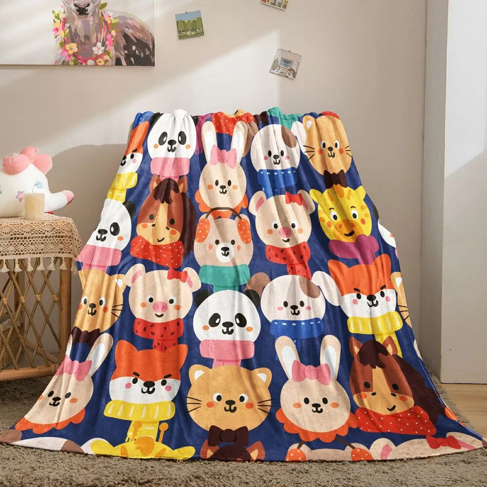 Cute Cartoon Animals Pattern Multipurpose Throw Blanket