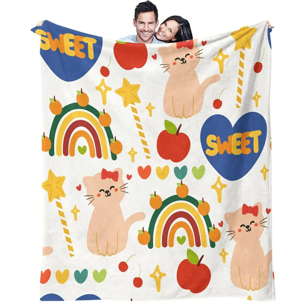 Cute Cartoon Cat Rainbow Sweet Pattern Multipurpose Throw Blanket