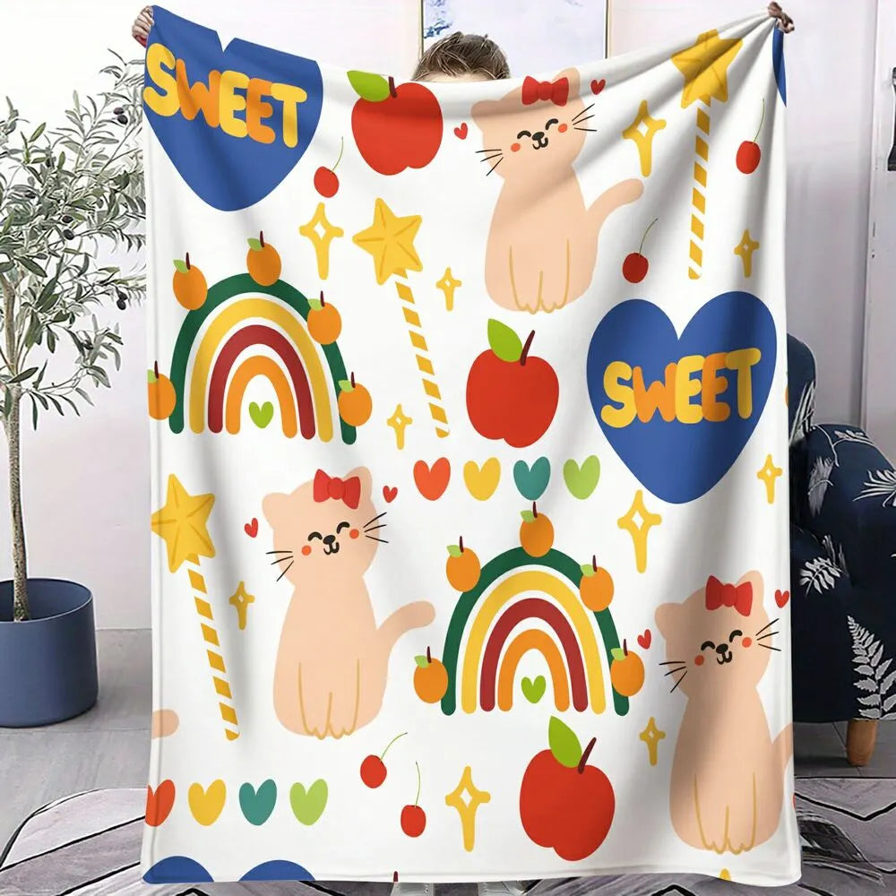 Cute Cartoon Cat Rainbow Sweet Pattern Multipurpose Throw Blanket