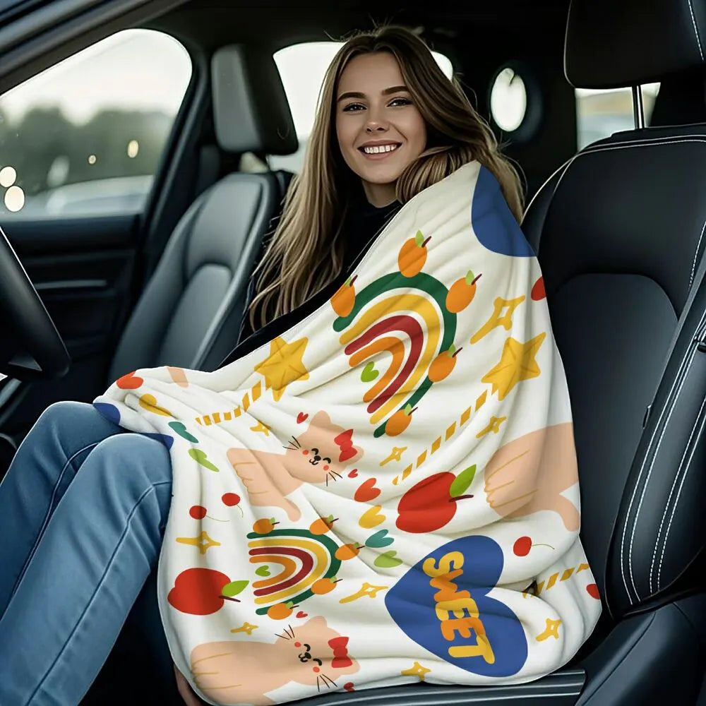 Cute Cartoon Cat Rainbow Sweet Pattern Multipurpose Throw Blanket