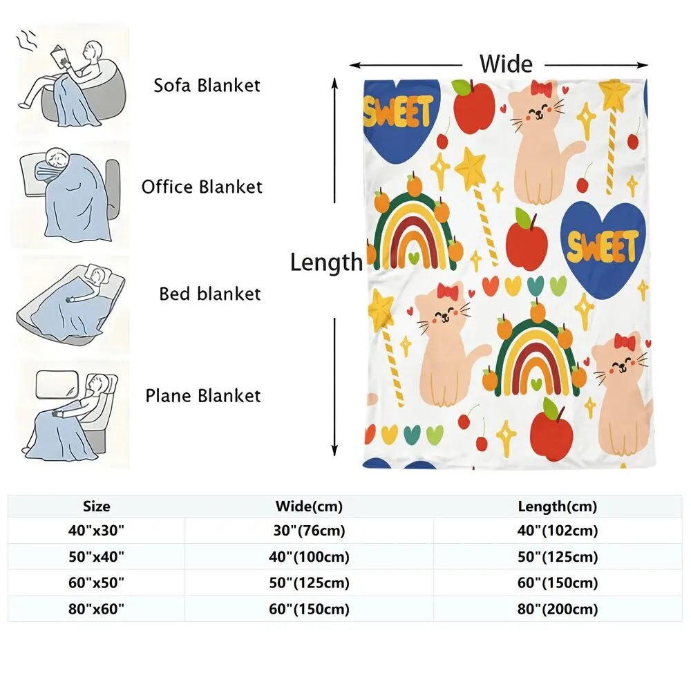 Cute Cartoon Cat Rainbow Sweet Pattern Multipurpose Throw Blanket