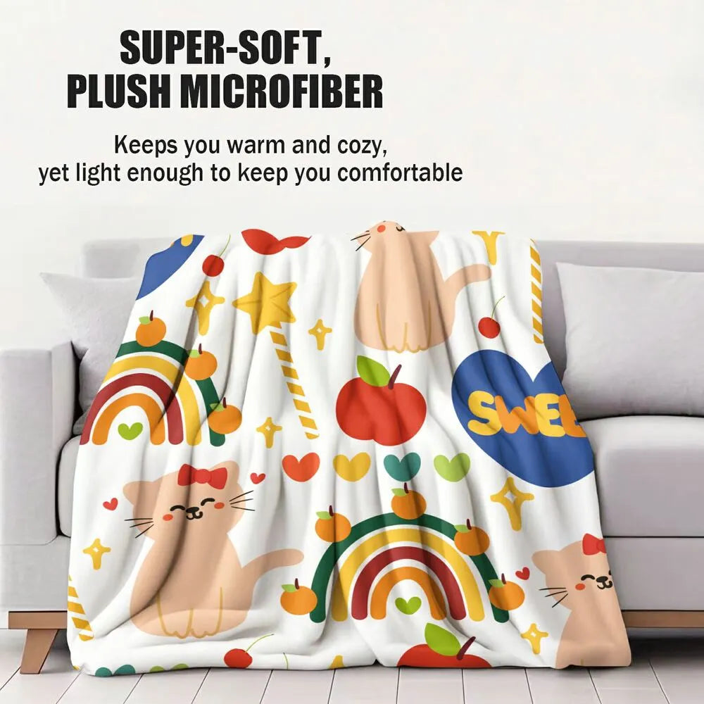 Cute Cartoon Cat Rainbow Sweet Pattern Multipurpose Throw Blanket