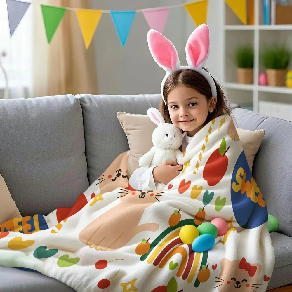 Cute Cartoon Cat Rainbow Sweet Pattern Multipurpose Throw Blanket