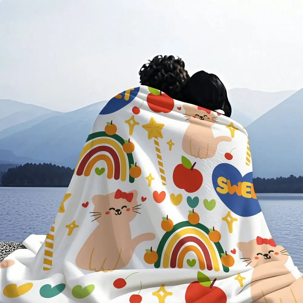 Cute Cartoon Cat Rainbow Sweet Pattern Multipurpose Throw Blanket