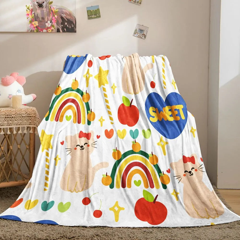 Cute Cartoon Cat Rainbow Sweet Pattern Multipurpose Throw Blanket