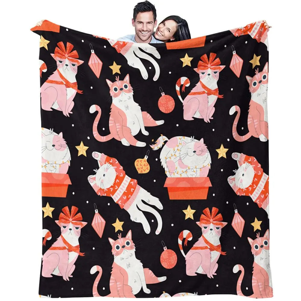 Cute Cartoon Cats Christmas Pattern Multipurpose Throw Blanket