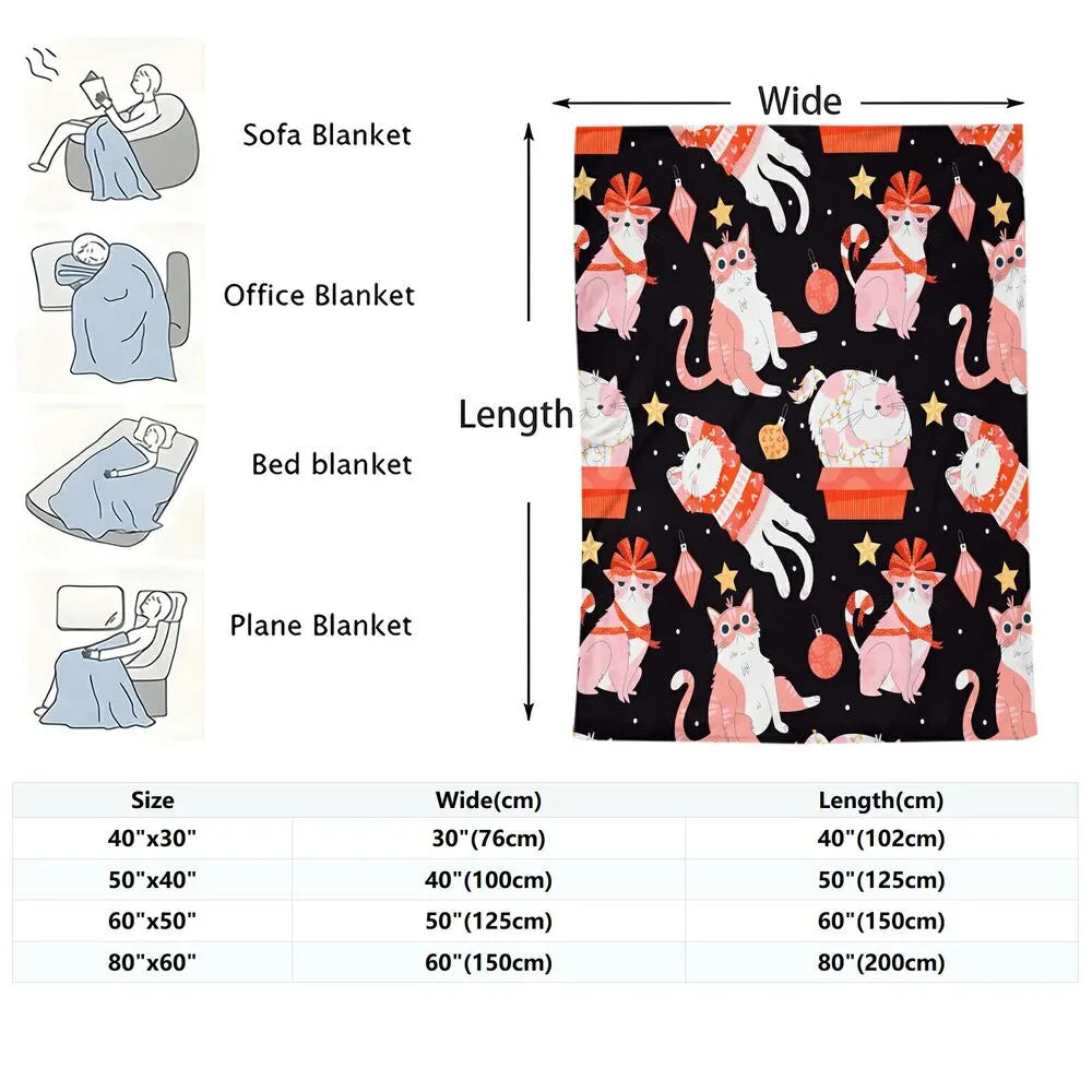 Cute Cartoon Cats Christmas Pattern Multipurpose Throw Blanket