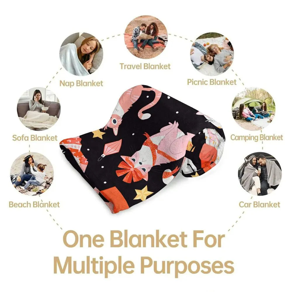 Cute Cartoon Cats Christmas Pattern Multipurpose Throw Blanket