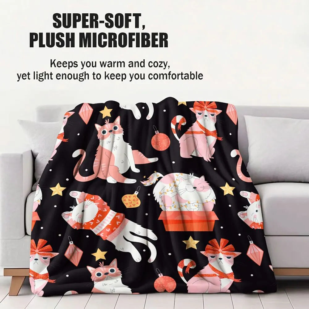 Cute Cartoon Cats Christmas Pattern Multipurpose Throw Blanket