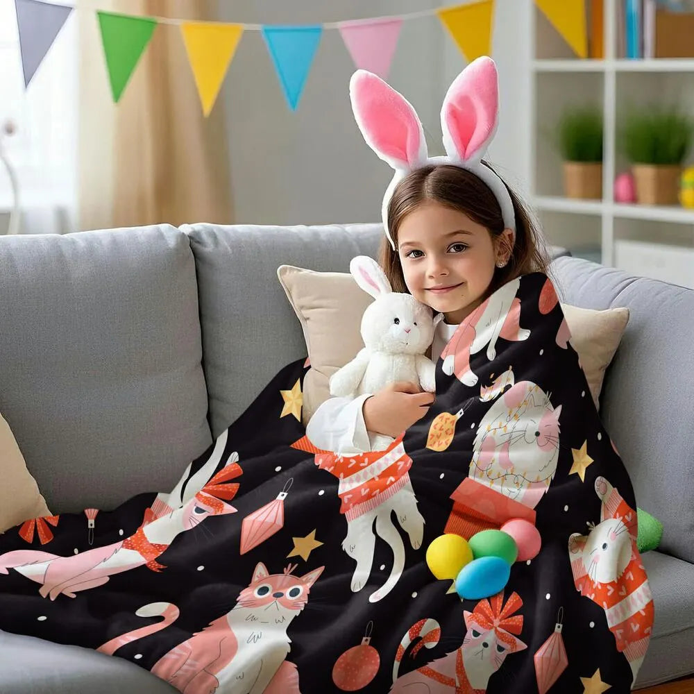 Cute Cartoon Cats Christmas Pattern Multipurpose Throw Blanket