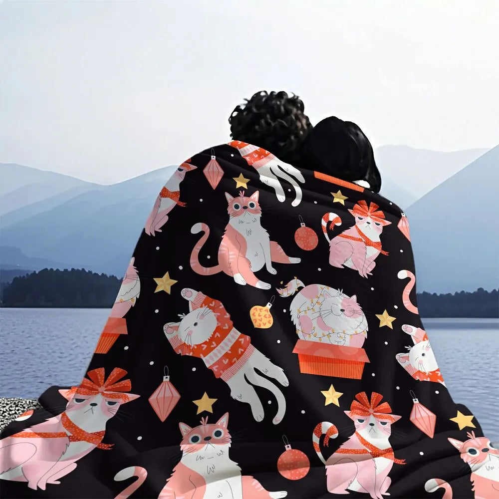 Cute Cartoon Cats Christmas Pattern Multipurpose Throw Blanket
