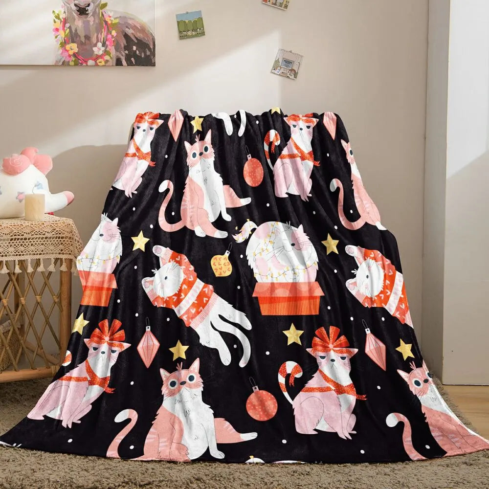 Cute Cartoon Cats Christmas Pattern Multipurpose Throw Blanket