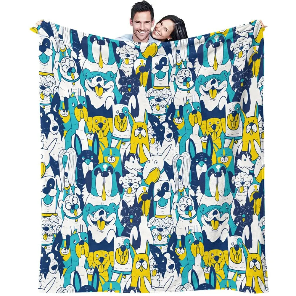 Cute Cartoon Dogs Pattern Multipurpose Throw Blanket