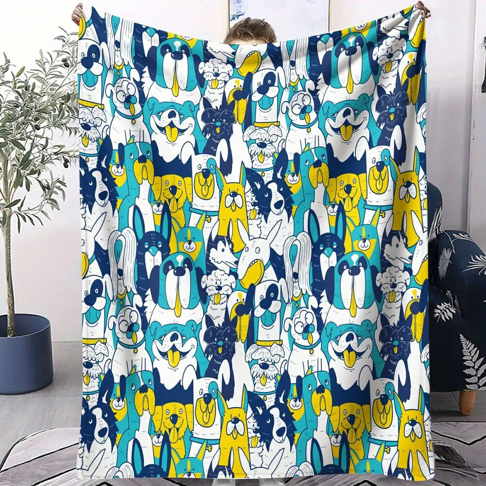 Cute Cartoon Dogs Pattern Multipurpose Throw Blanket