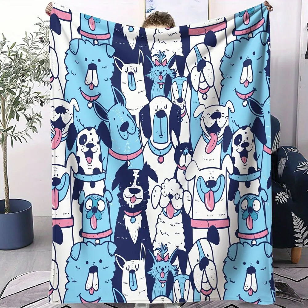 Cute Cartoon Dogs Pattern Multipurpose Throw Blanket