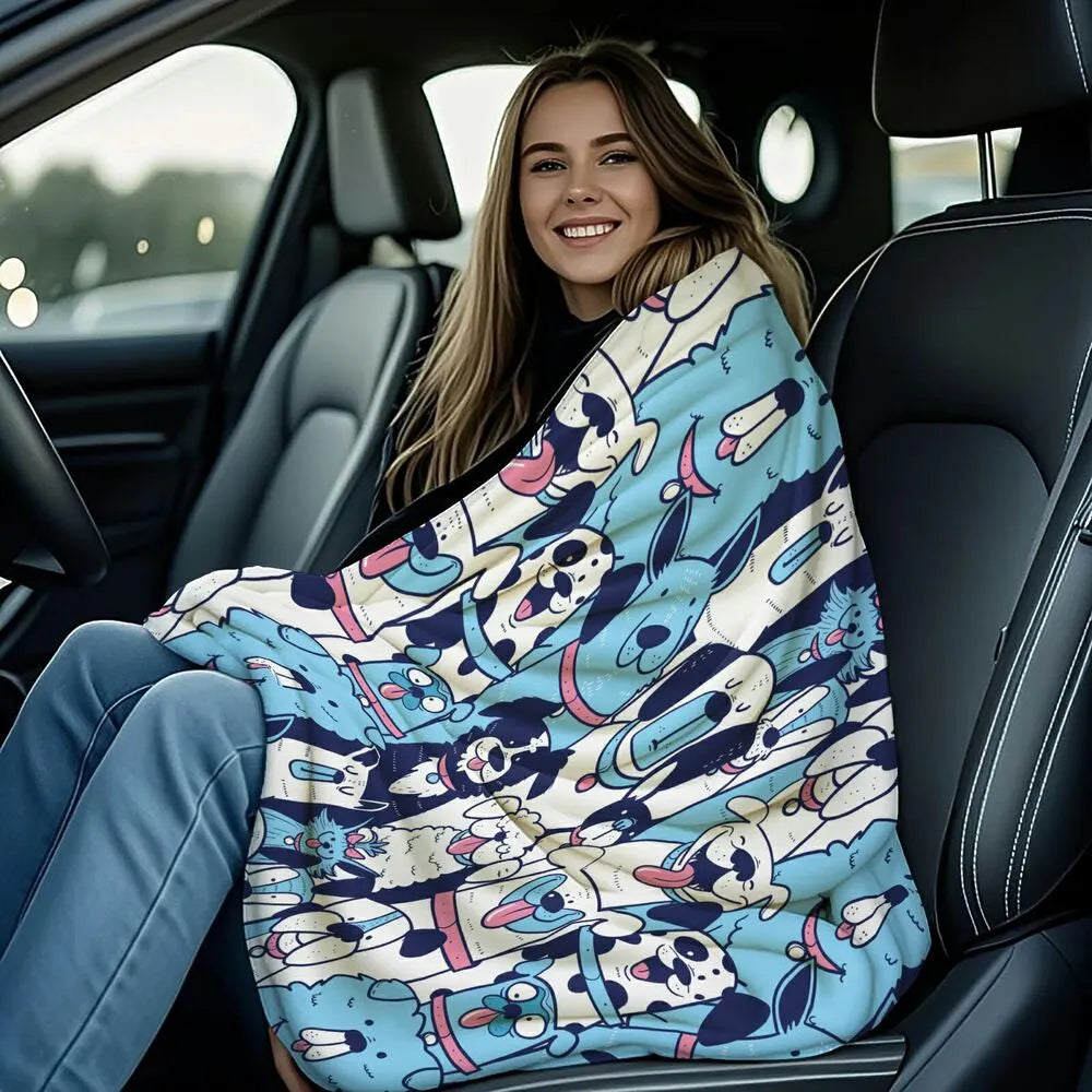 Cute Cartoon Dogs Pattern Multipurpose Throw Blanket