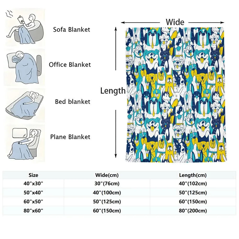 Cute Cartoon Dogs Pattern Multipurpose Throw Blanket
