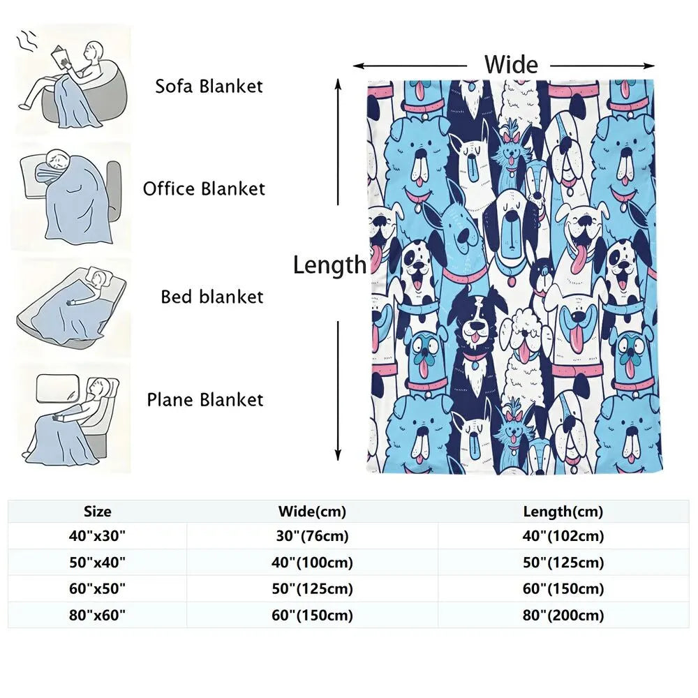 Cute Cartoon Dogs Pattern Multipurpose Throw Blanket