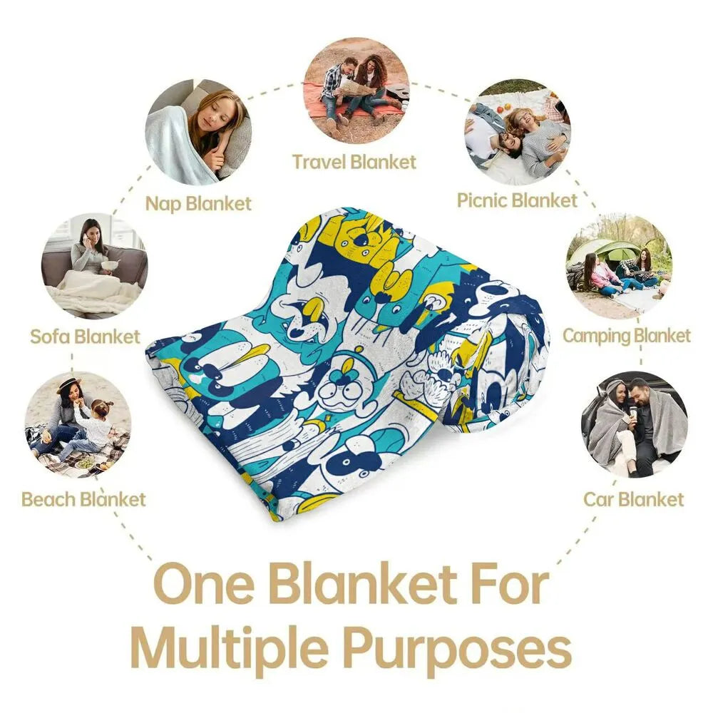 Cute Cartoon Dogs Pattern Multipurpose Throw Blanket