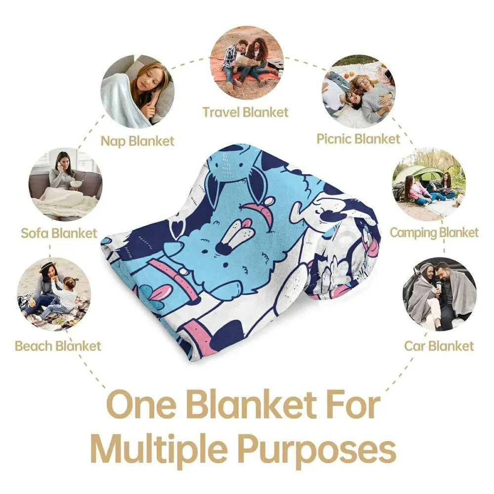 Cute Cartoon Dogs Pattern Multipurpose Throw Blanket