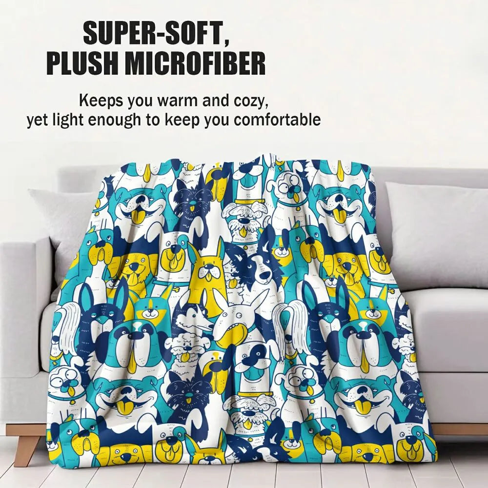 Cute Cartoon Dogs Pattern Multipurpose Throw Blanket