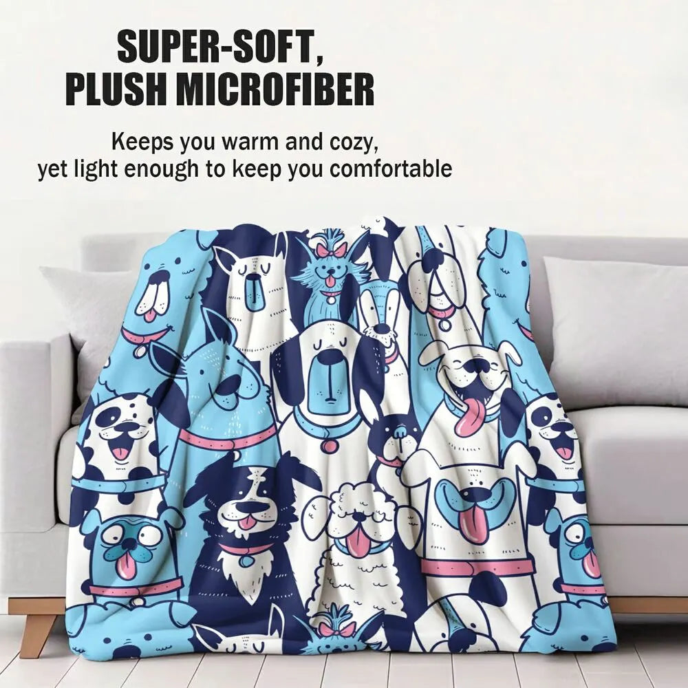 Cute Cartoon Dogs Pattern Multipurpose Throw Blanket