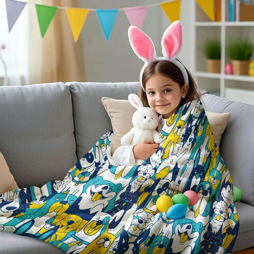 Cute Cartoon Dogs Pattern Multipurpose Throw Blanket