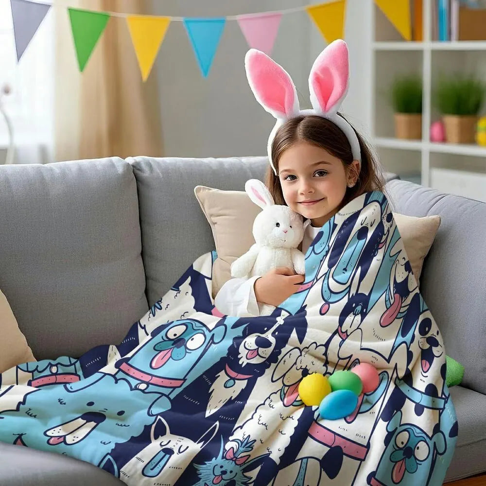 Cute Cartoon Dogs Pattern Multipurpose Throw Blanket