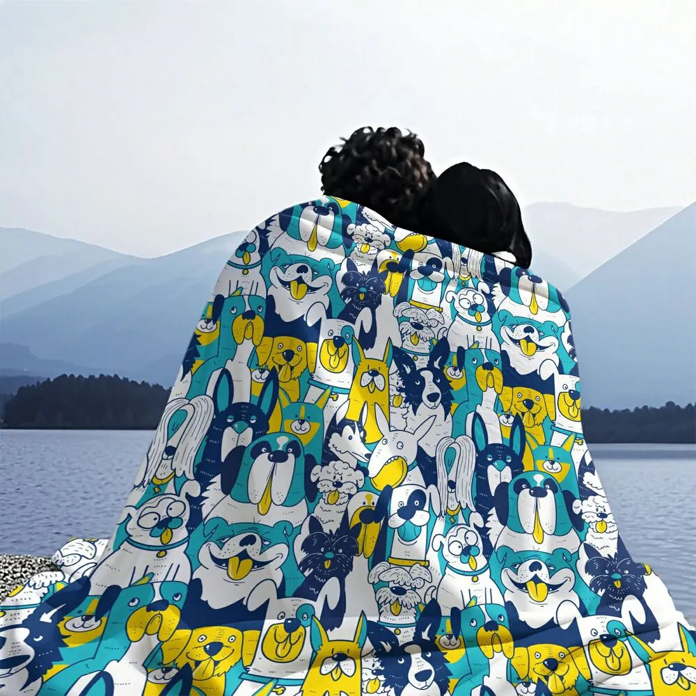 Cute Cartoon Dogs Pattern Multipurpose Throw Blanket