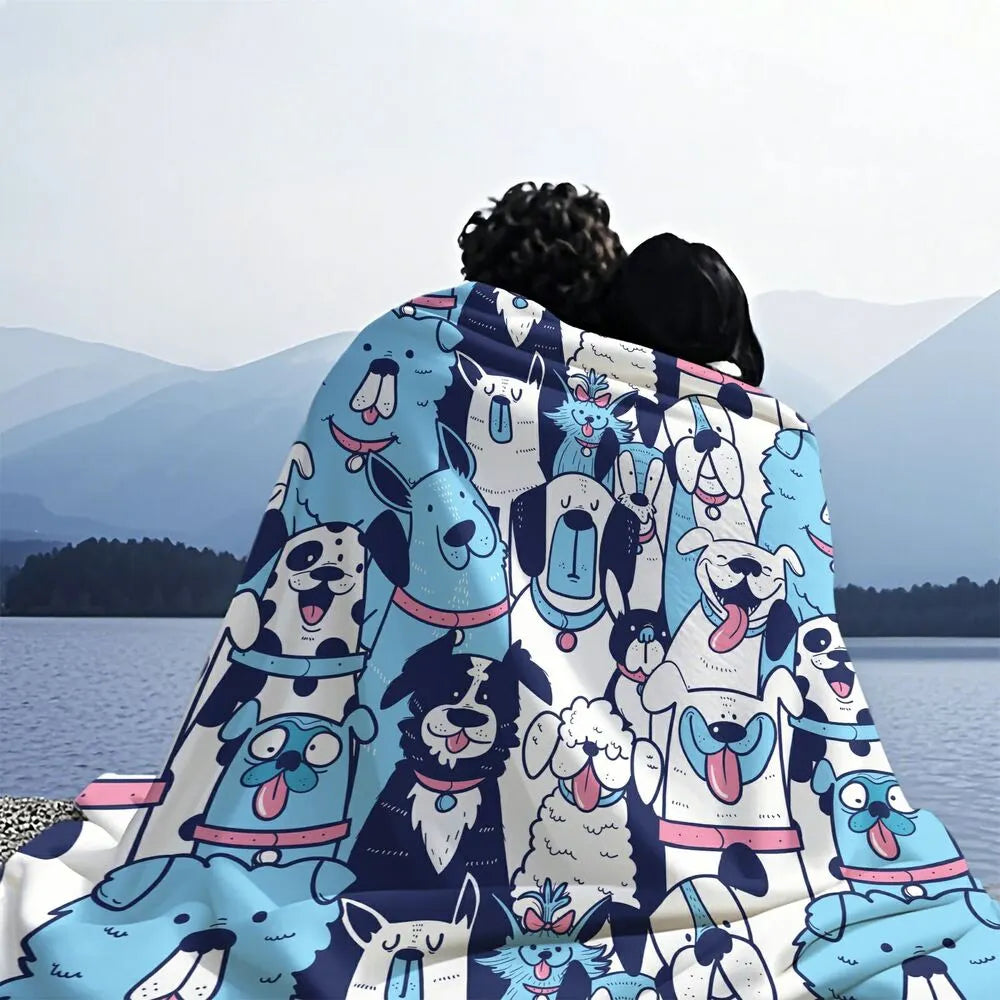 Cute Cartoon Dogs Pattern Multipurpose Throw Blanket