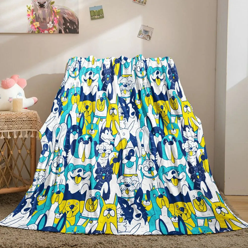 Cute Cartoon Dogs Pattern Multipurpose Throw Blanket