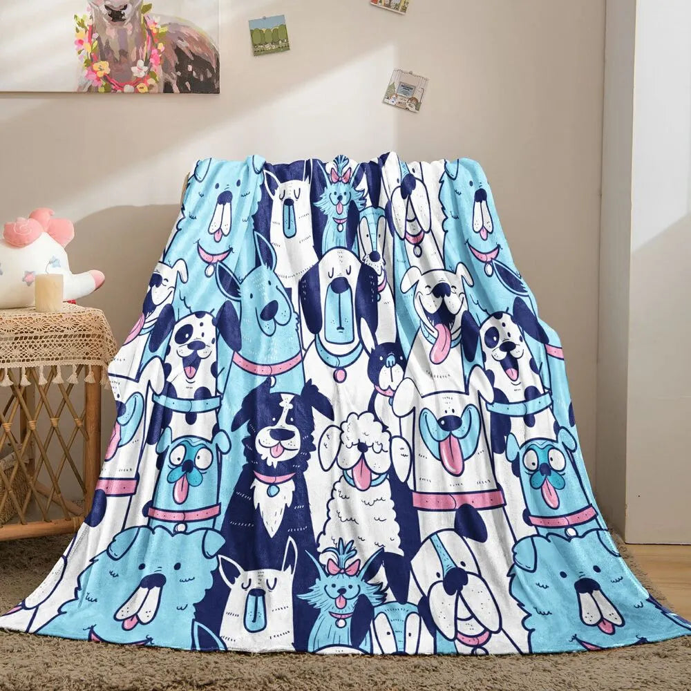 Cute Cartoon Dogs Pattern Multipurpose Throw Blanket