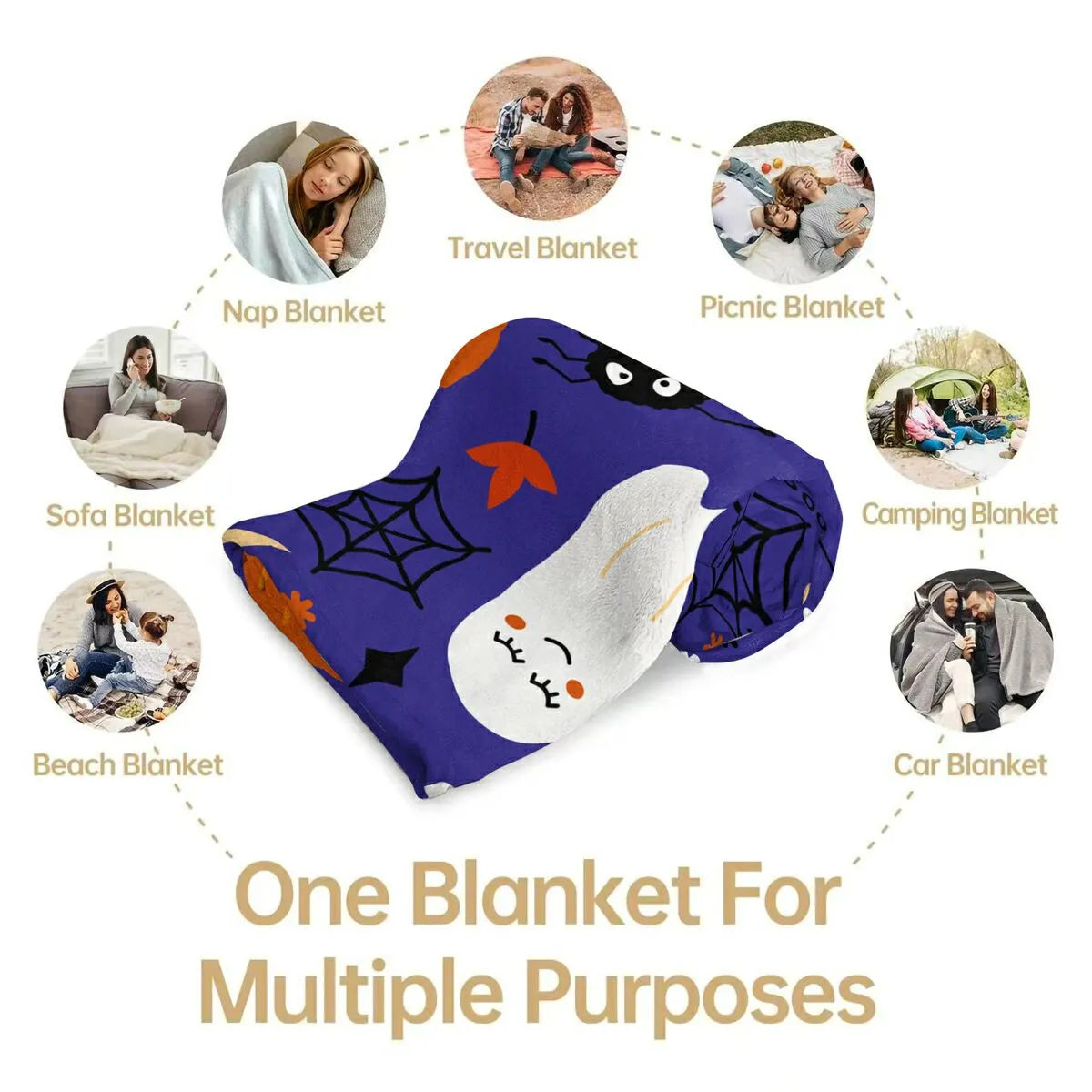 Cute Halloween Ghost Pumpkin Spider Flannel Throw Blanket