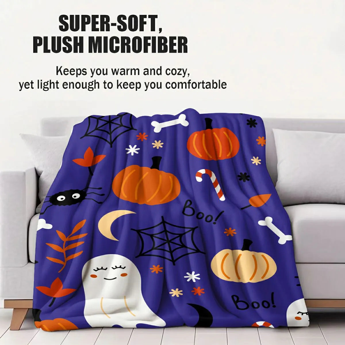 Cute Halloween Ghost Pumpkin Spider Flannel Throw Blanket