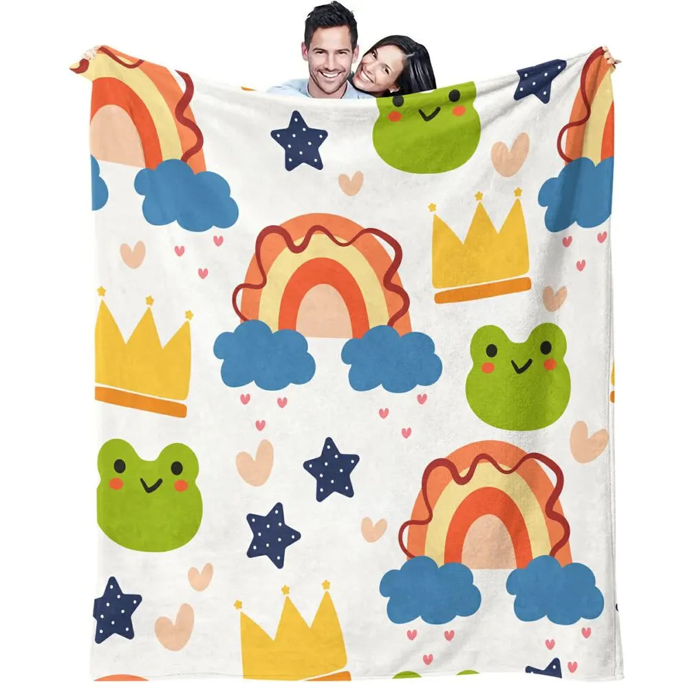 Cute Rainbow Frog Crown Pattern Multipurpose Throw Blanket